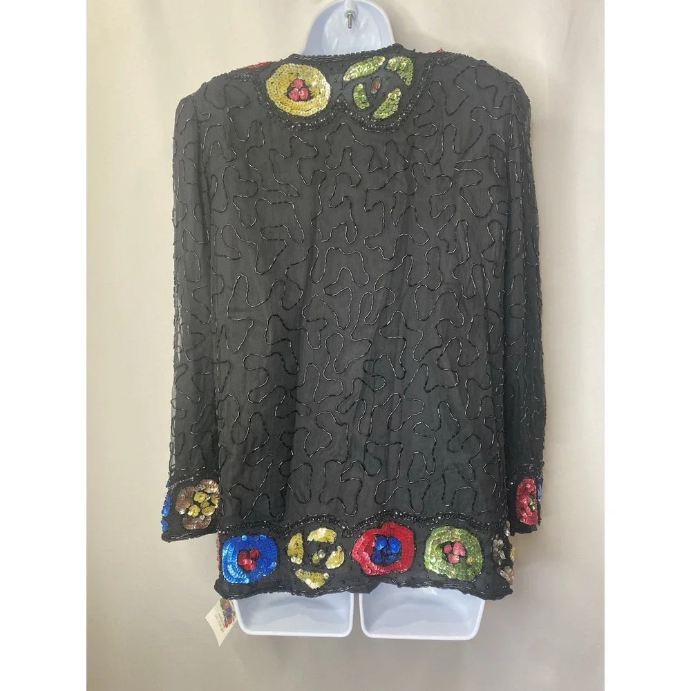 Vintage Felicity Sequined 100% Silk Jacket Size Large Rave Wear Bling Divas Y2K